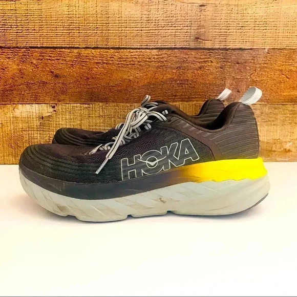 Hoka One One Bondi 6 Grey & Yellow Sneakers - Picture 3 of 9